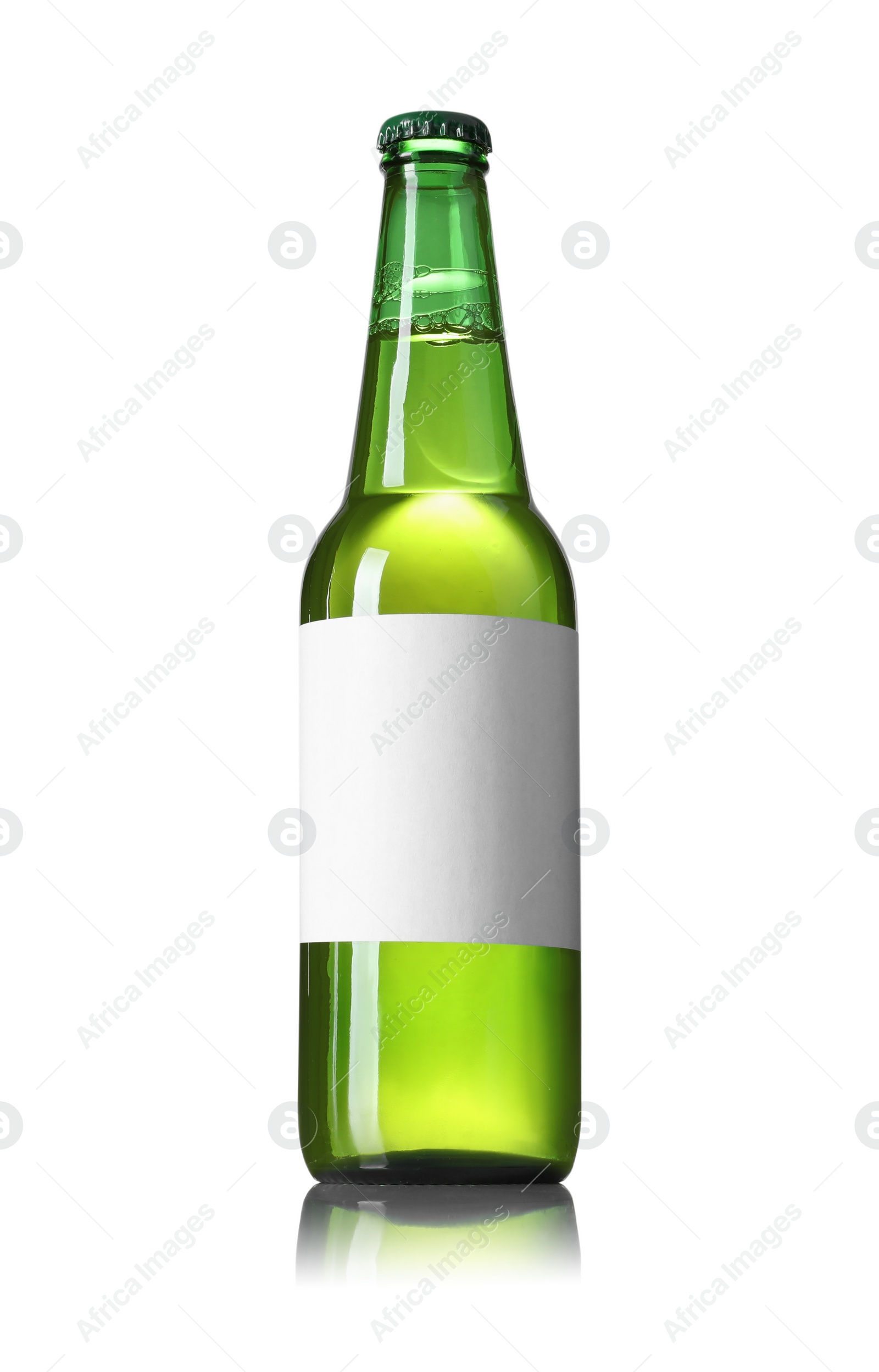 Photo of Green glass bottle of beer isolated on white