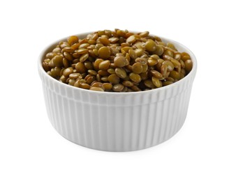 Delicious lentils in bowl isolated on white