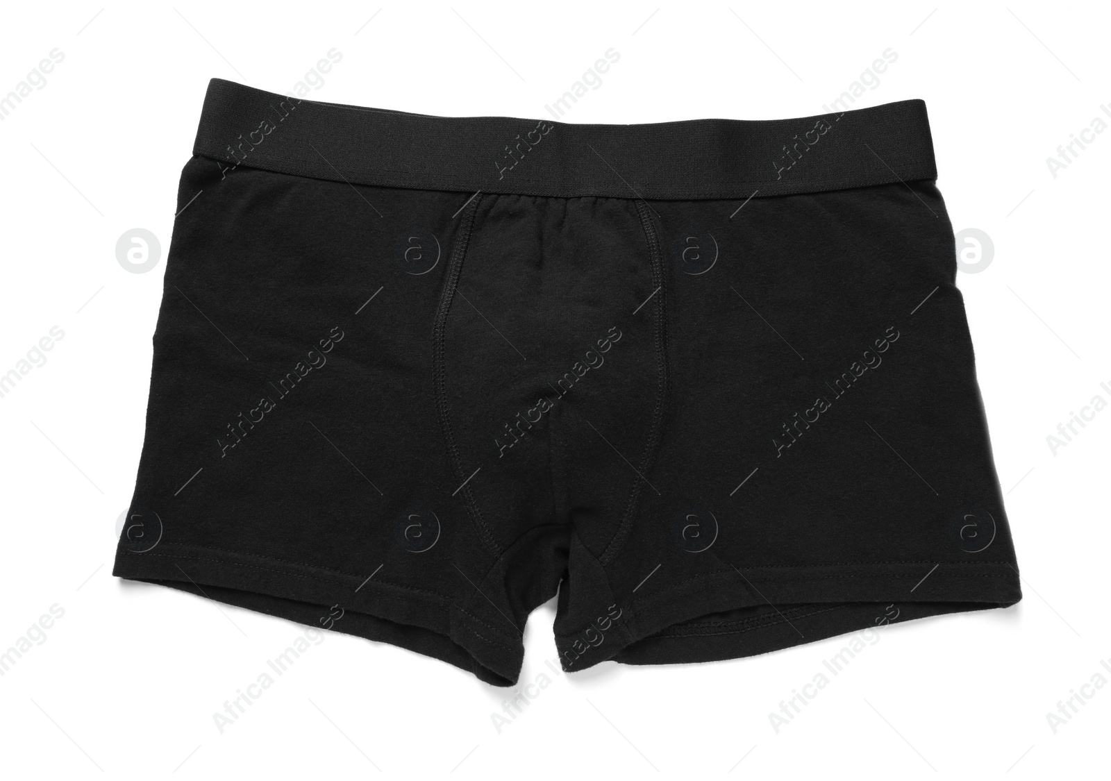Photo of Comfortable black men's underwear isolated on white, top view