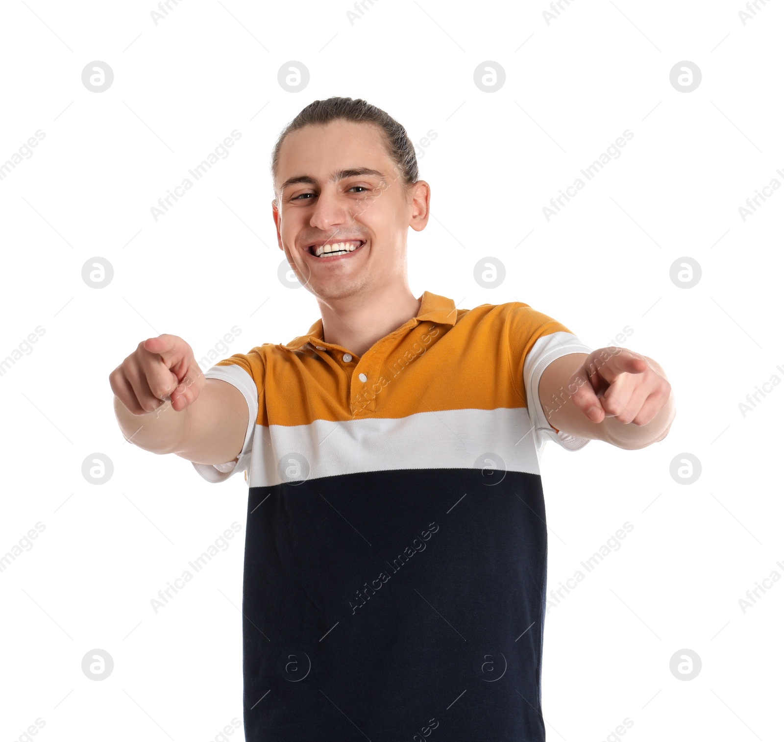 Photo of Portrait of happy young man on white background