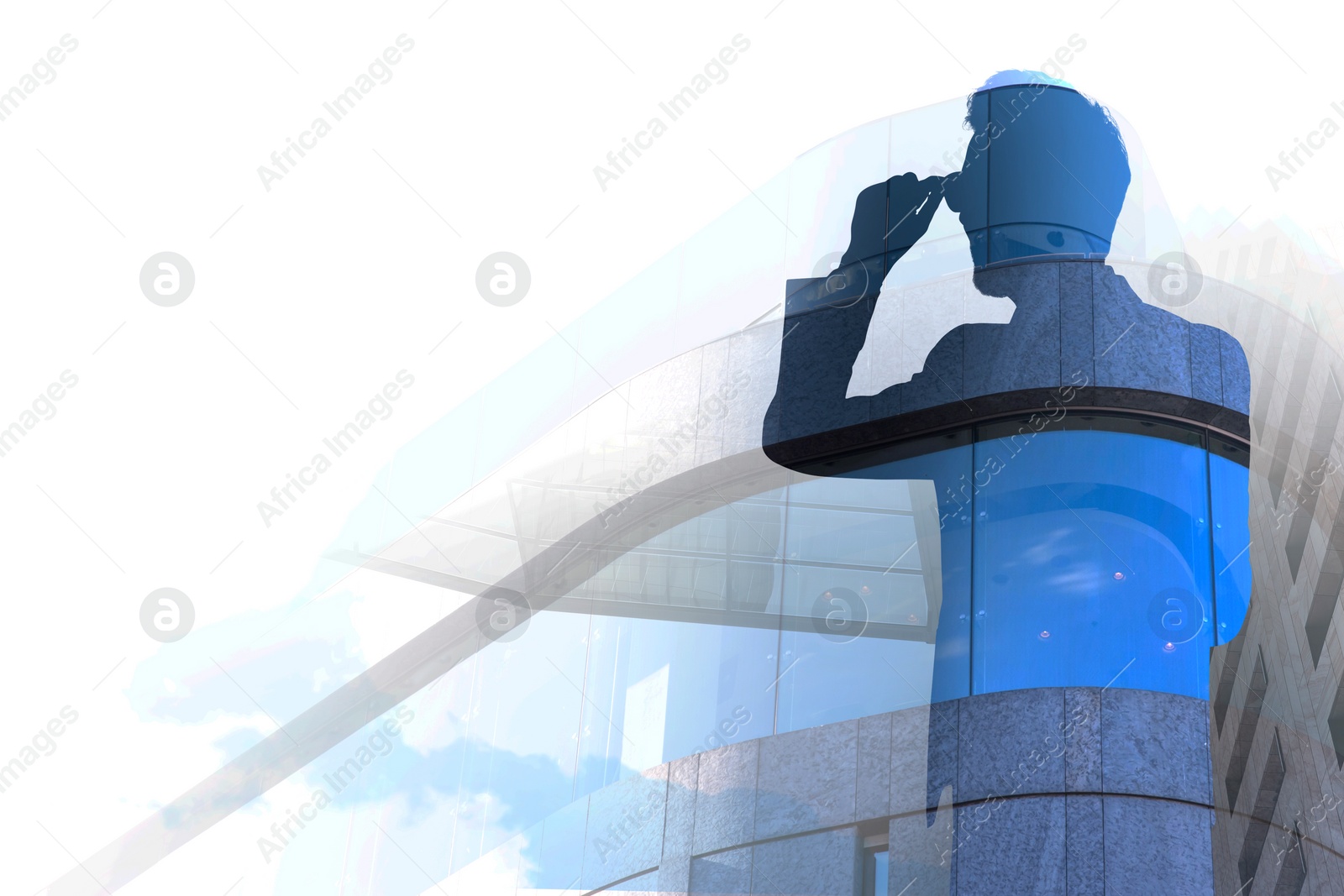 Image of Double exposure of businessman and cityscape with office buildings