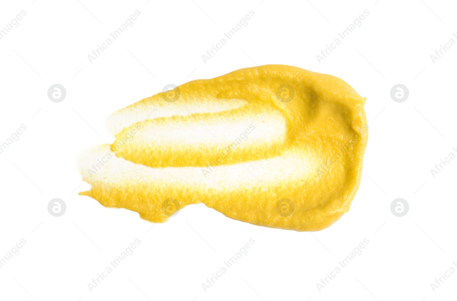 Photo of Tasty mustard isolated on white, top view. Spicy sauce