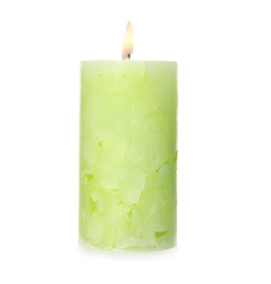 Photo of Alight color wax candle on white background