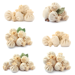 Image of Set of uncooked baozi dumplings isolated on white