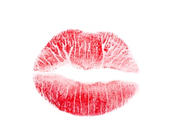 Photo of Lipstick kiss mark isolated on white, top view