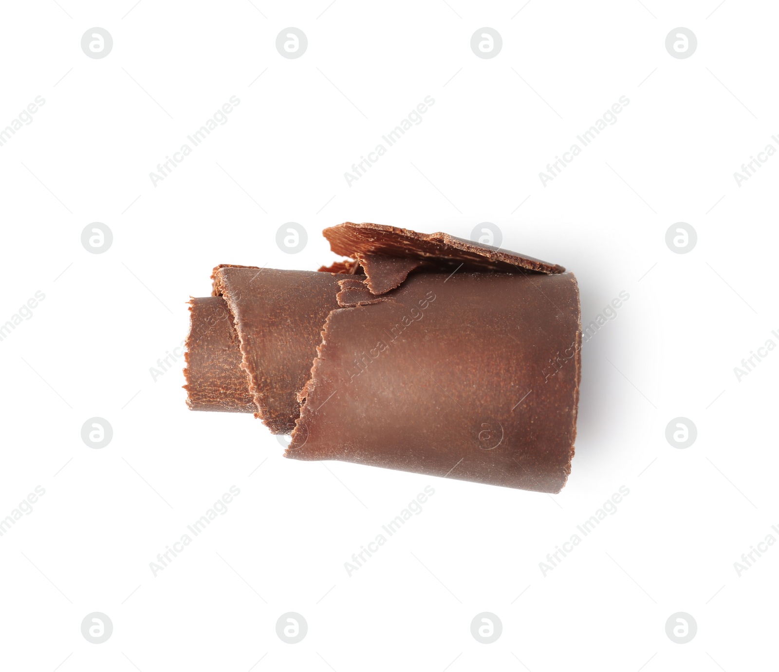 Photo of Yummy chocolate curl for decor on white background