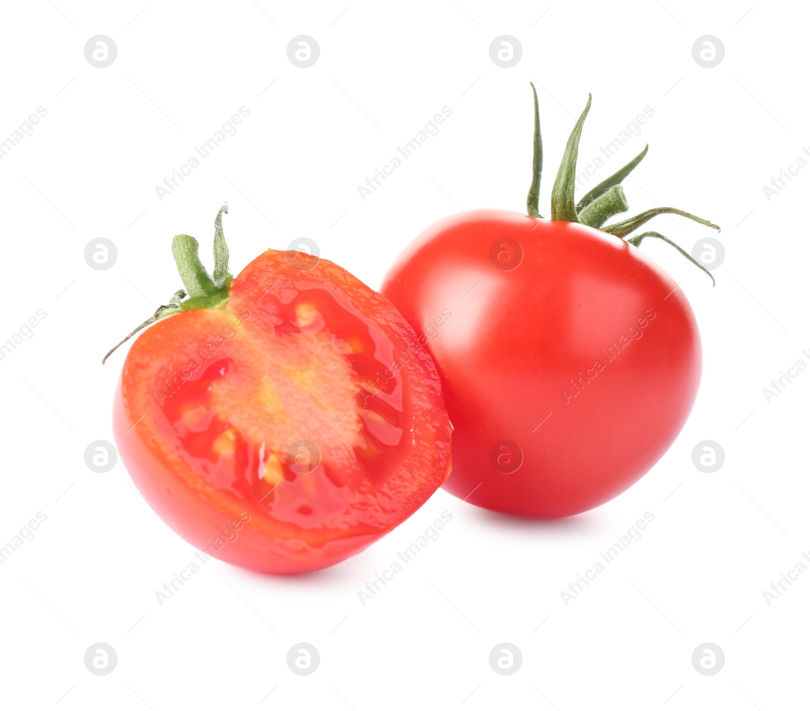 Photo of Tasty fresh raw tomatoes isolated on white