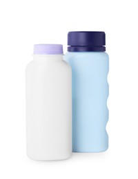 Blank bottles of baby powder isolated on white