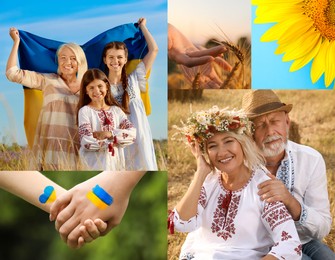Collage with different beautiful photos devoted to Ukrainian culture