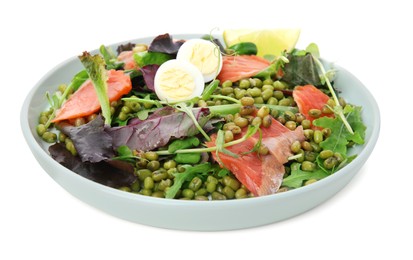 Photo of Plate of salad with mung beans isolated on white