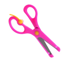 Pair of training scissors on white background