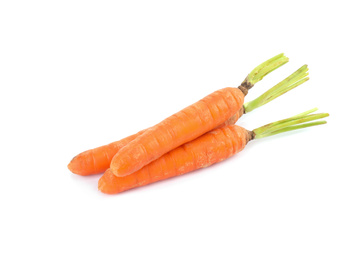 Photo of Fresh ripe juicy carrots isolated on white