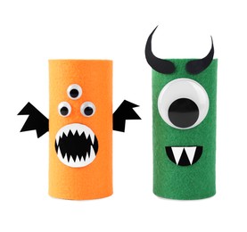 Photo of Monsters made of felt isolated on white. Halloween decoration