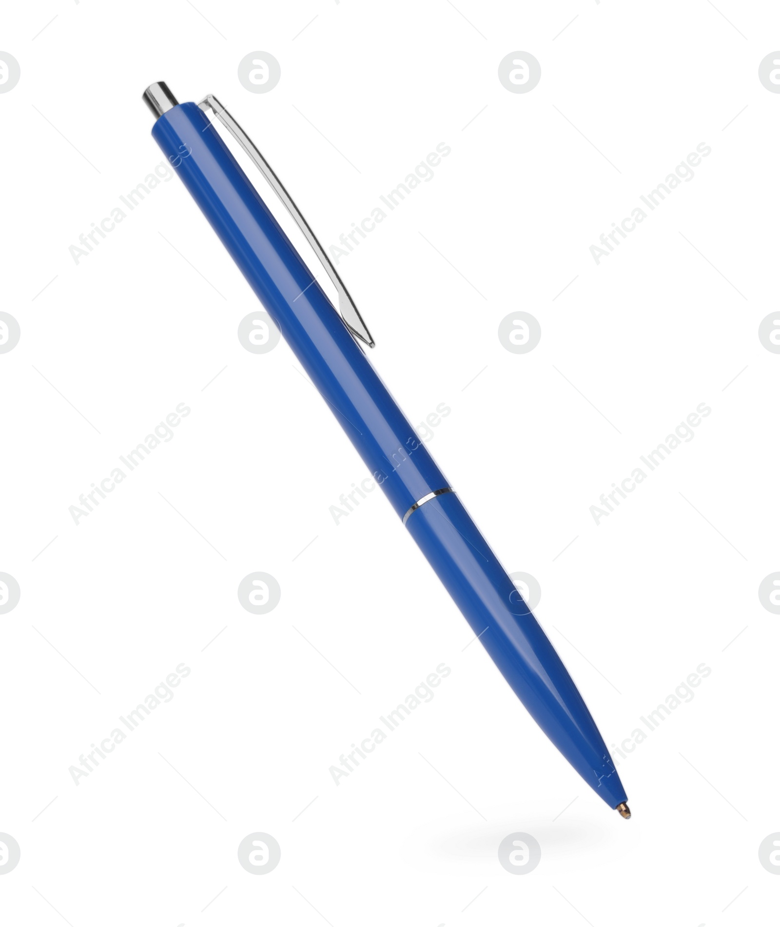 Photo of New stylish blue pen isolated on white