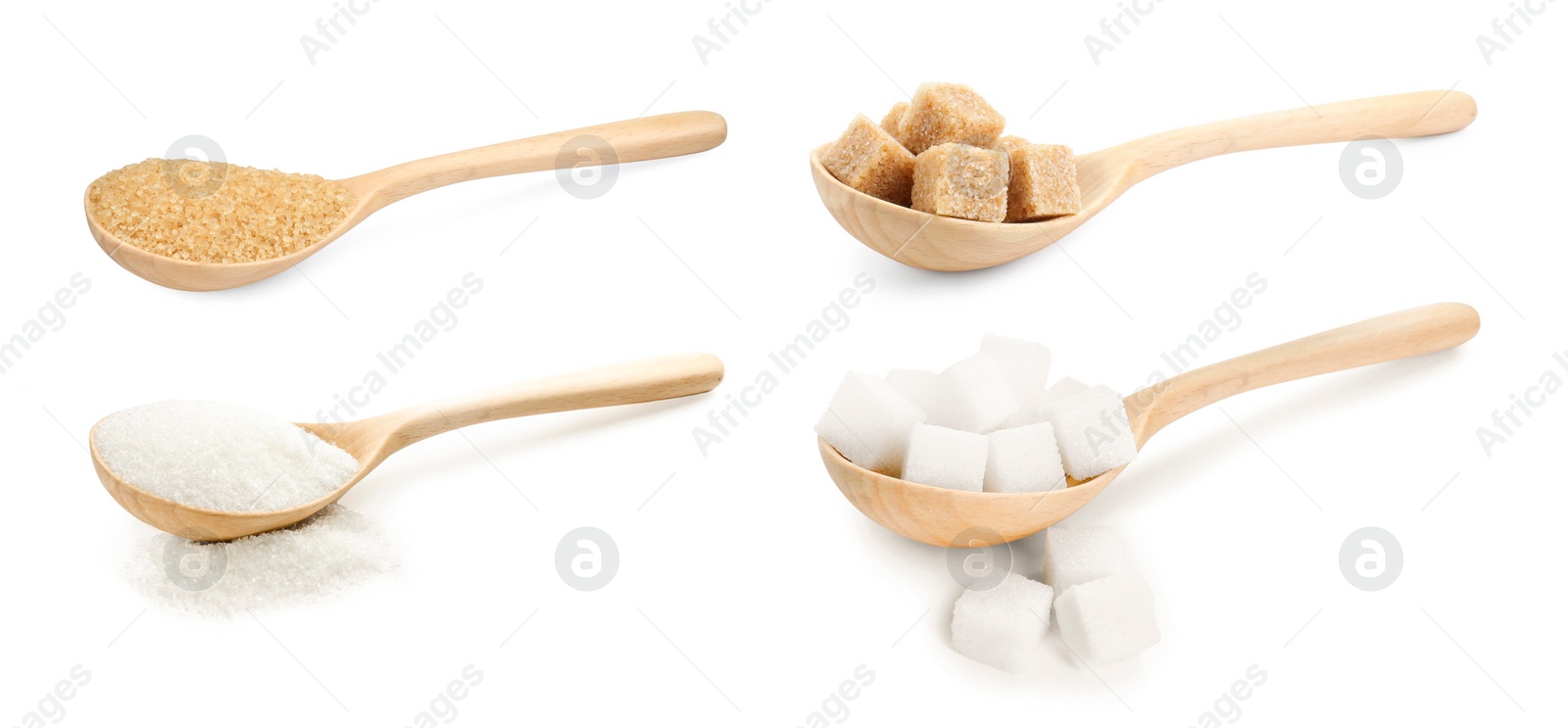 Image of Different types of sugar isolated on white, set