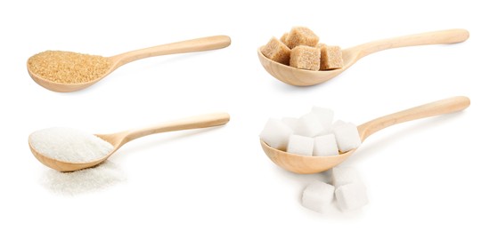 Image of Different types of sugar isolated on white, set