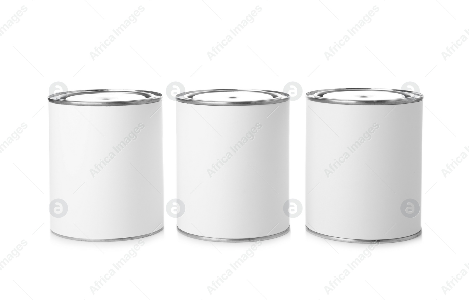 Photo of Paint cans on white background. Mockup for design