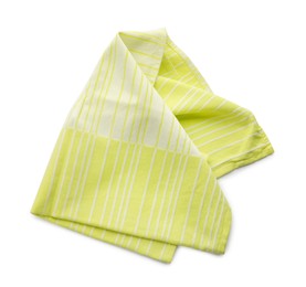 Yellow striped kitchen towel isolated on white, top view