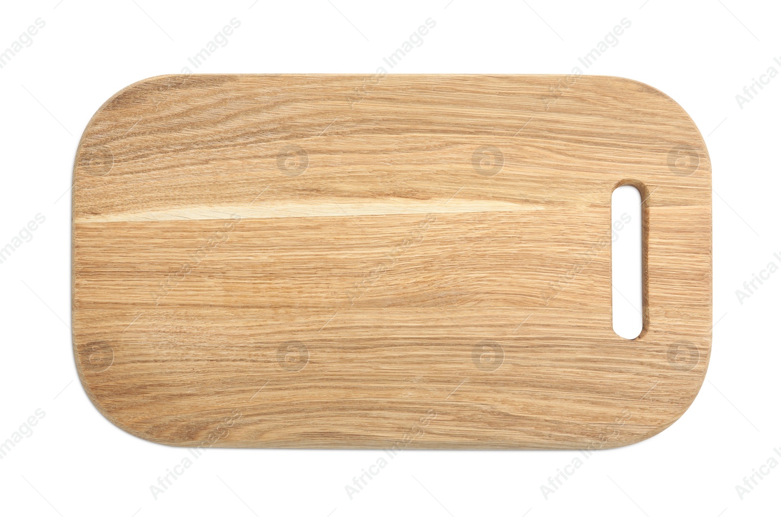 Photo of Wooden board isolated on white, top view. Cooking utensil