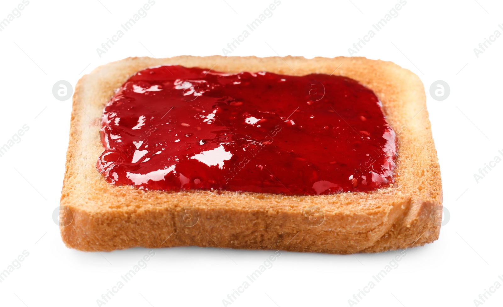 Photo of Delicious crispy toast with berry jam isolated on white