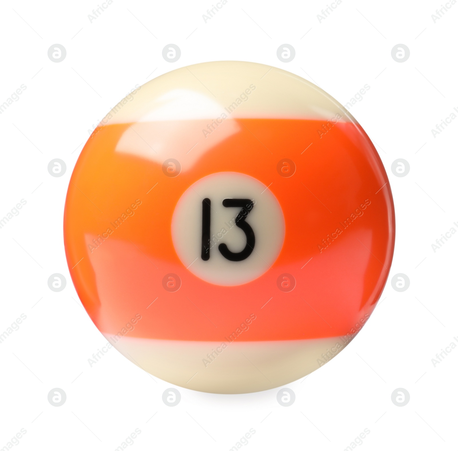 Photo of Billiard ball with number 13 isolated on white