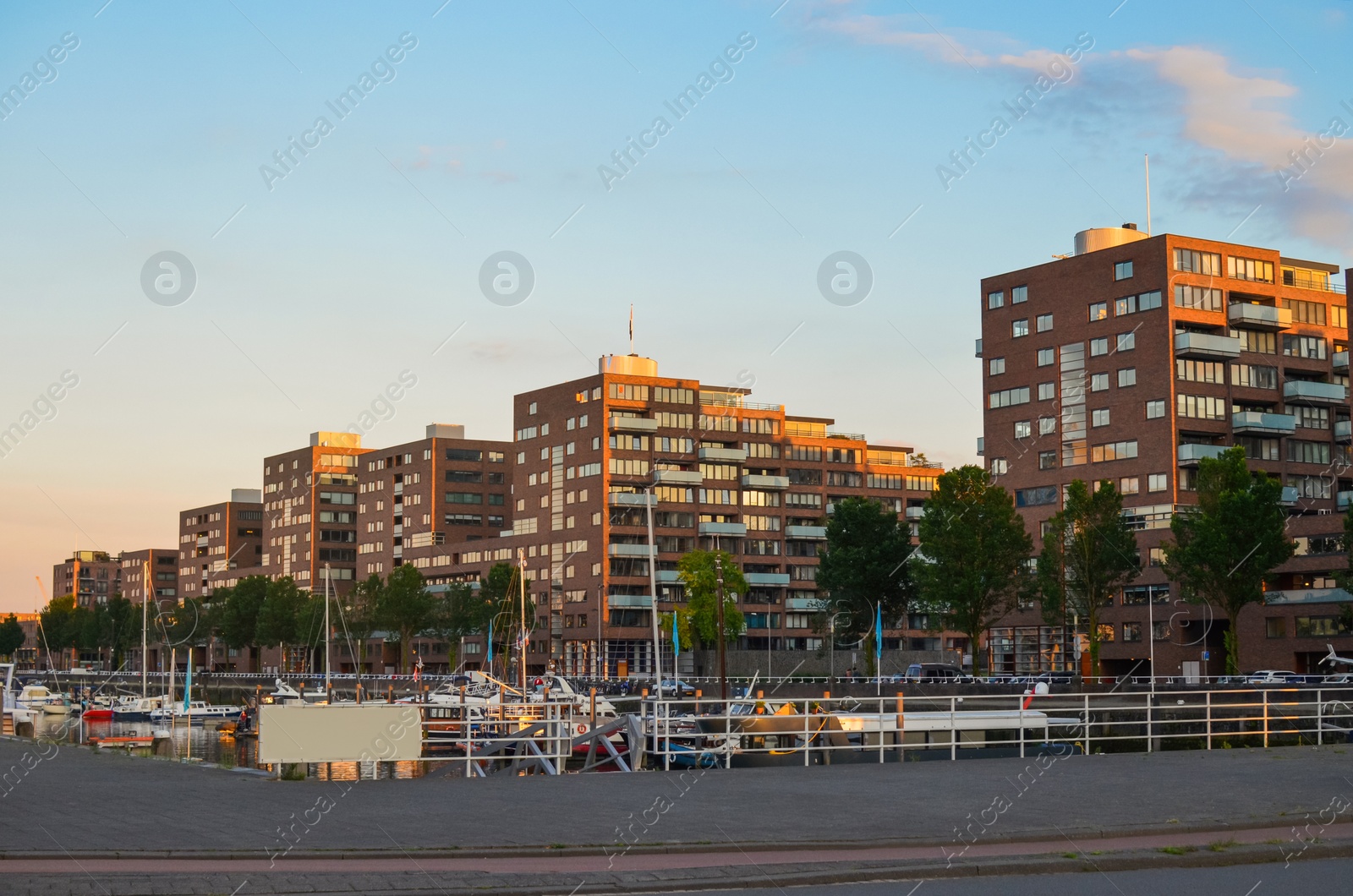 Photo of Beautiful cityscape with modern buildings near river