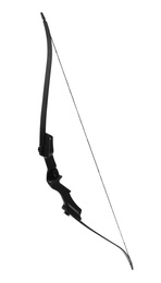 Photo of Black bow on white background. Archery sports equipment