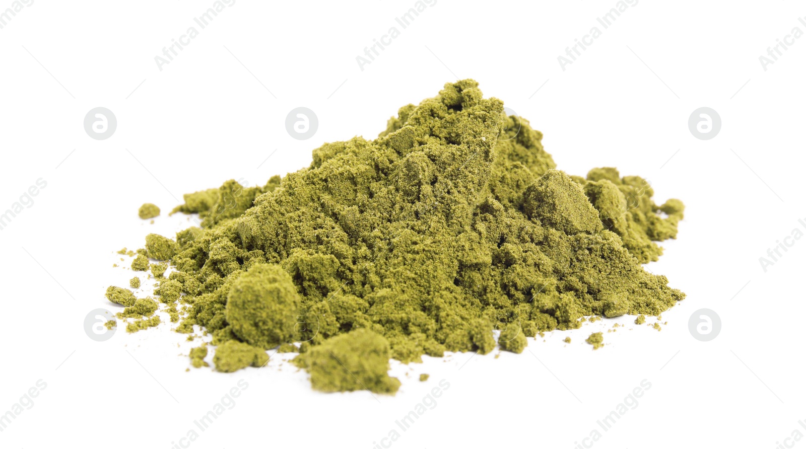 Photo of Pile of hemp protein powder on white background