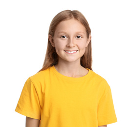 Photo of Portrait of preteen girl on white background