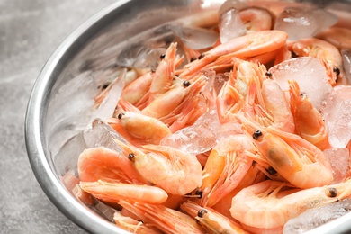 Bowl with fresh shrimps, closeup