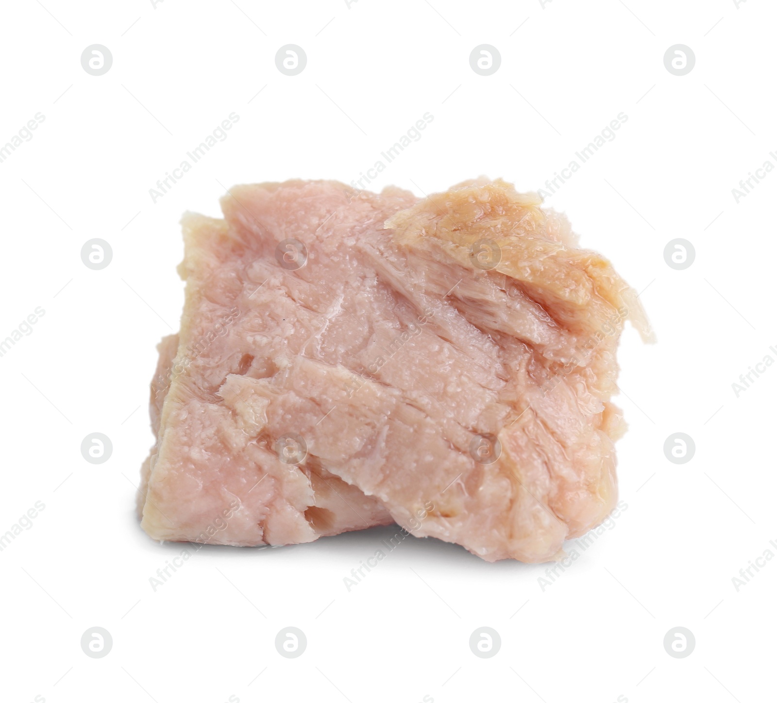 Photo of Delicious canned tuna chunk isolated on white