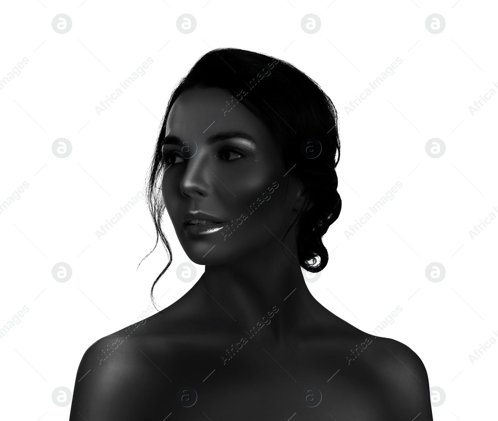 Image of High contrast black and white portrait of beautiful young woman