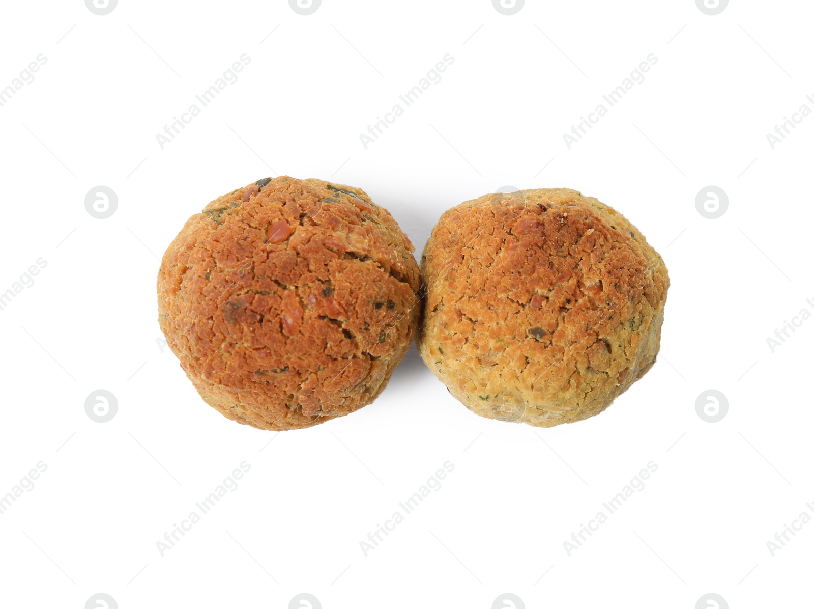 Photo of Delicious falafel balls on white background, top view