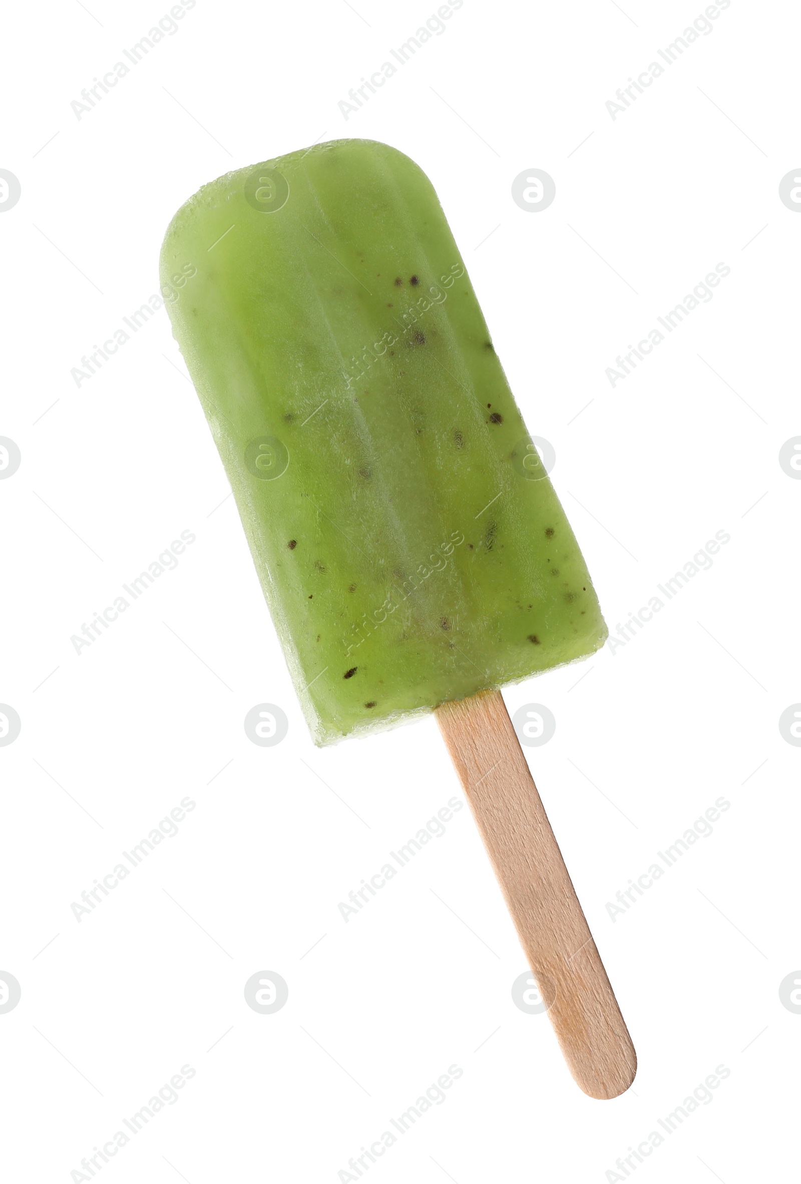 Photo of Tasty kiwi ice pop isolated on white. Fruit popsicle