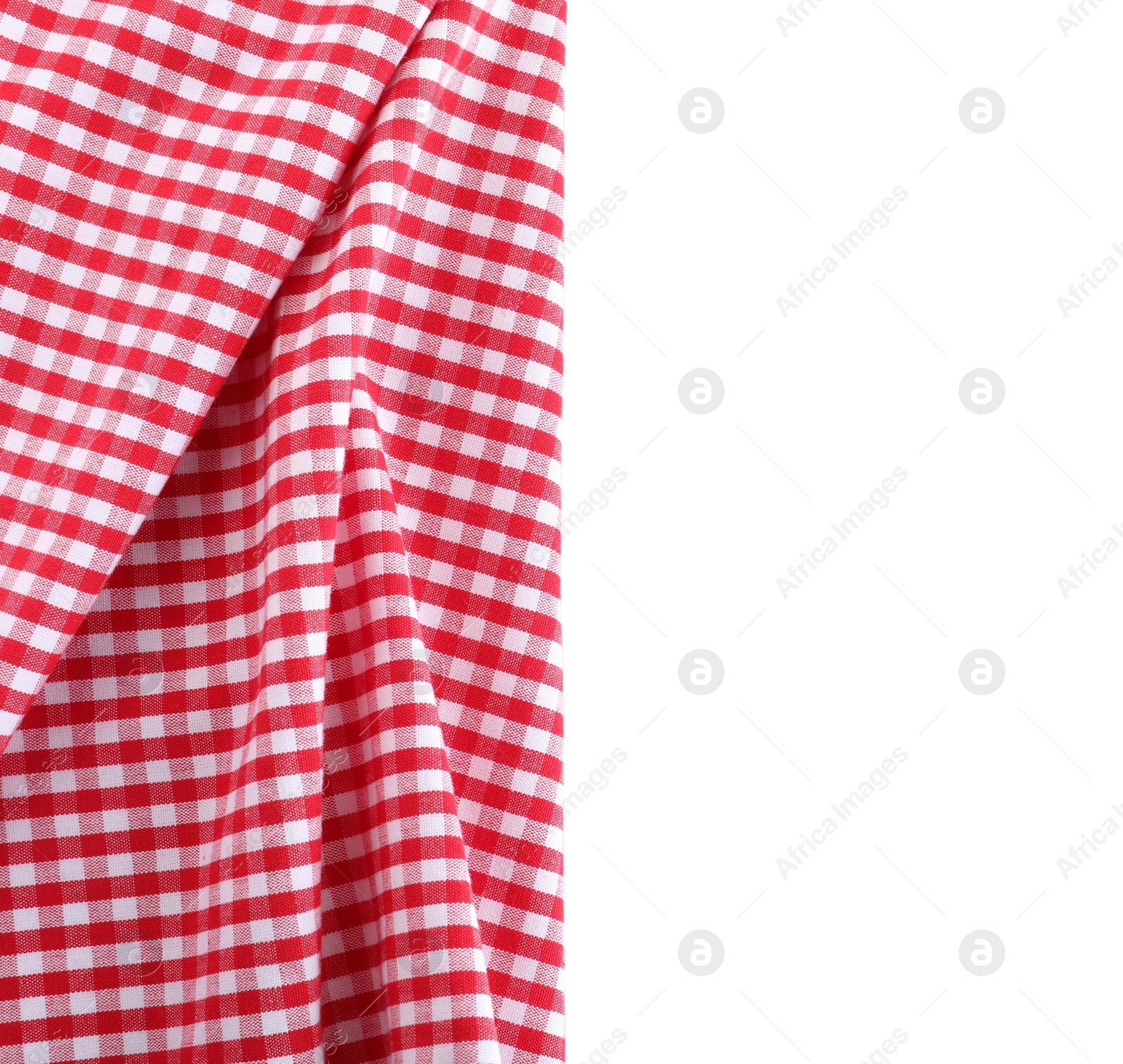 Photo of Classic red checkered tablecloth isolated on white, top view