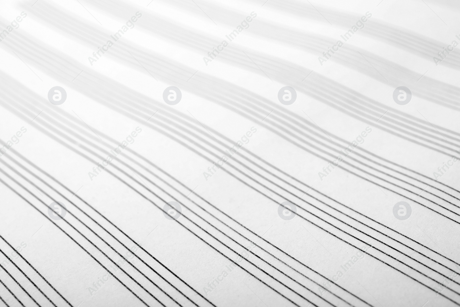 Photo of Paper with empty staves for music notes as background, closeup