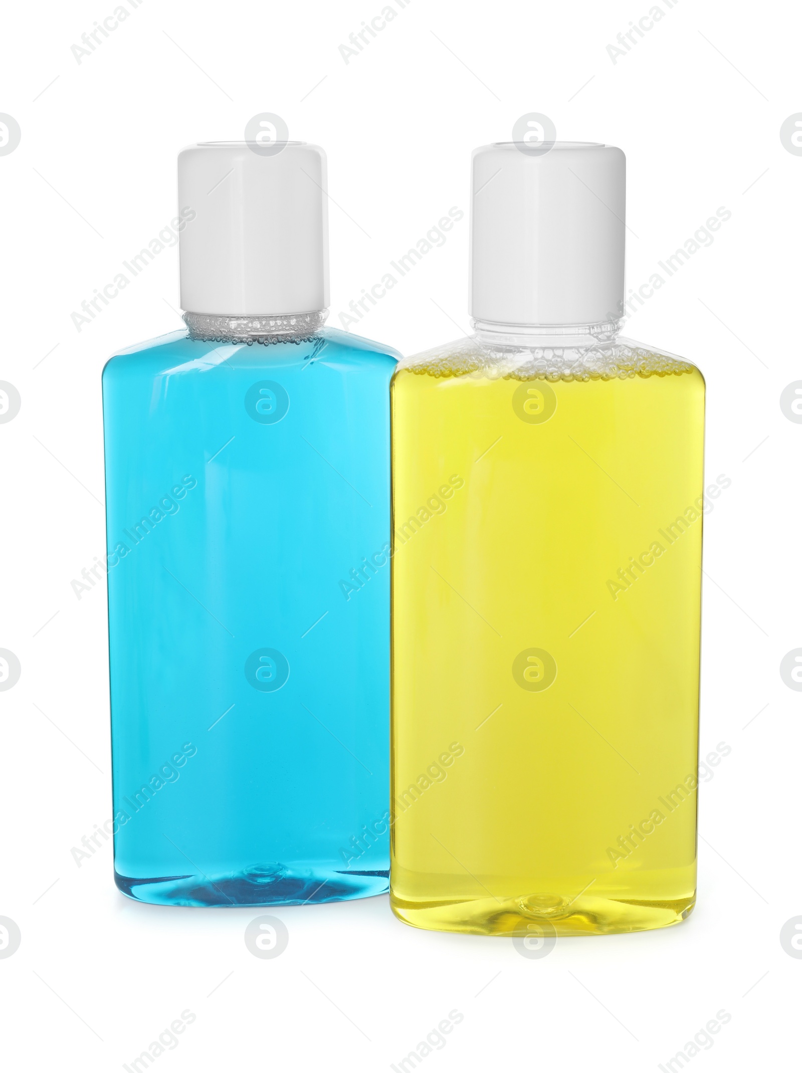 Photo of Two bottles of mouthwash isolated on white