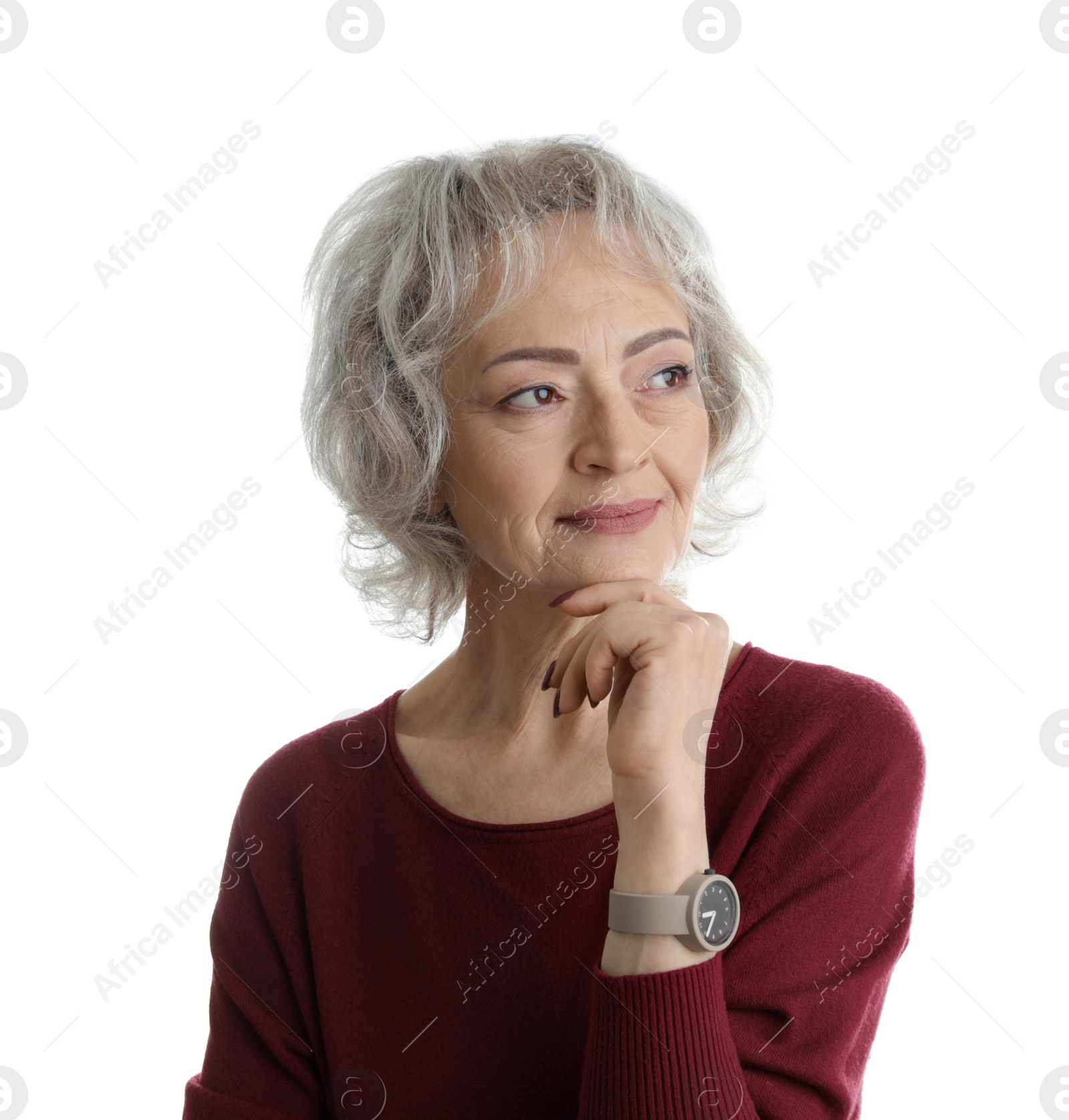Photo of Portrait of mature woman isolated on white