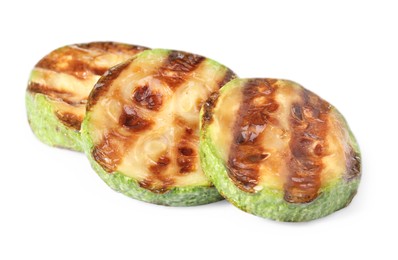 Slices of delicious grilled zucchini isolated on white