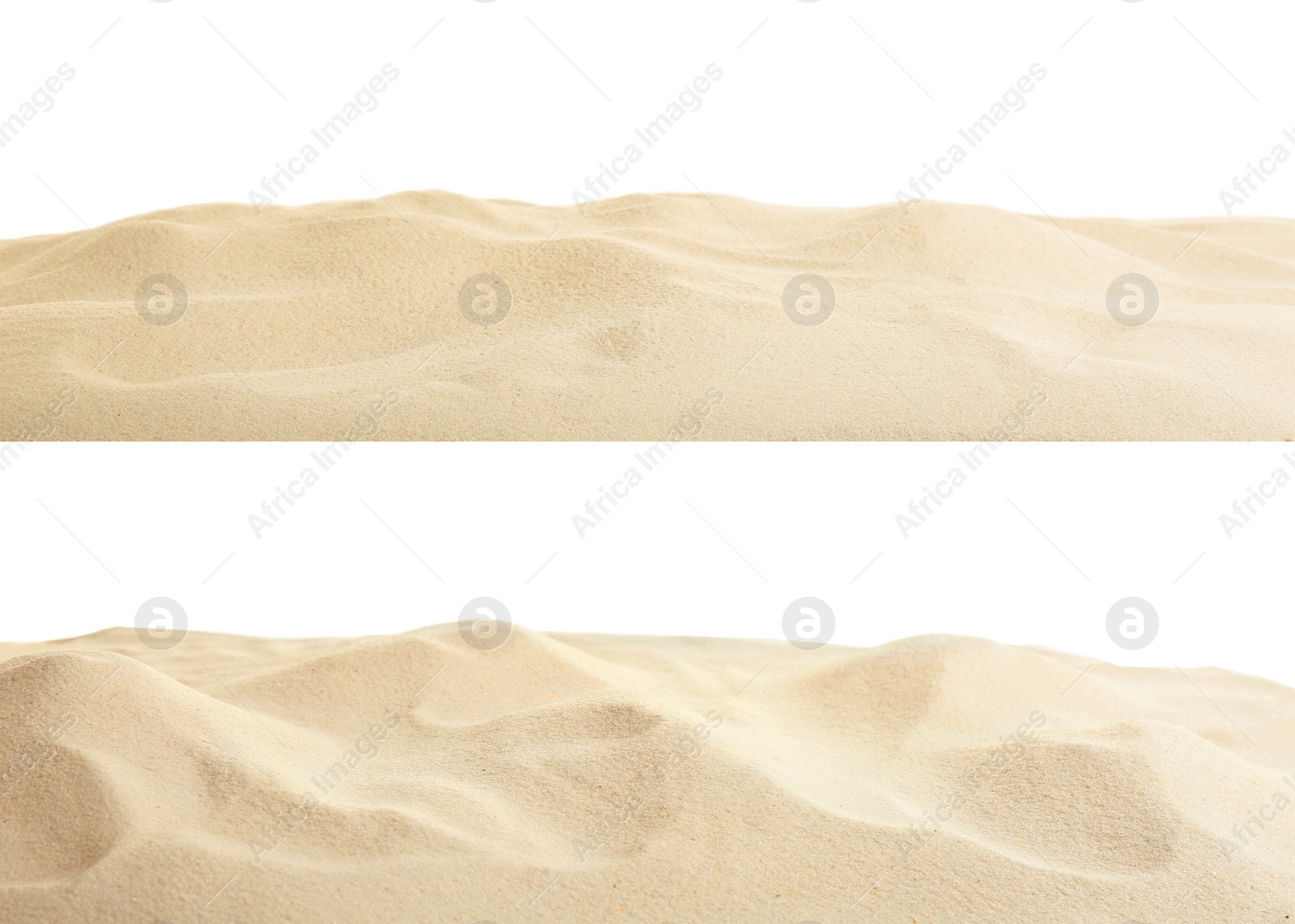 Image of Heaps of dry beach sand on white background