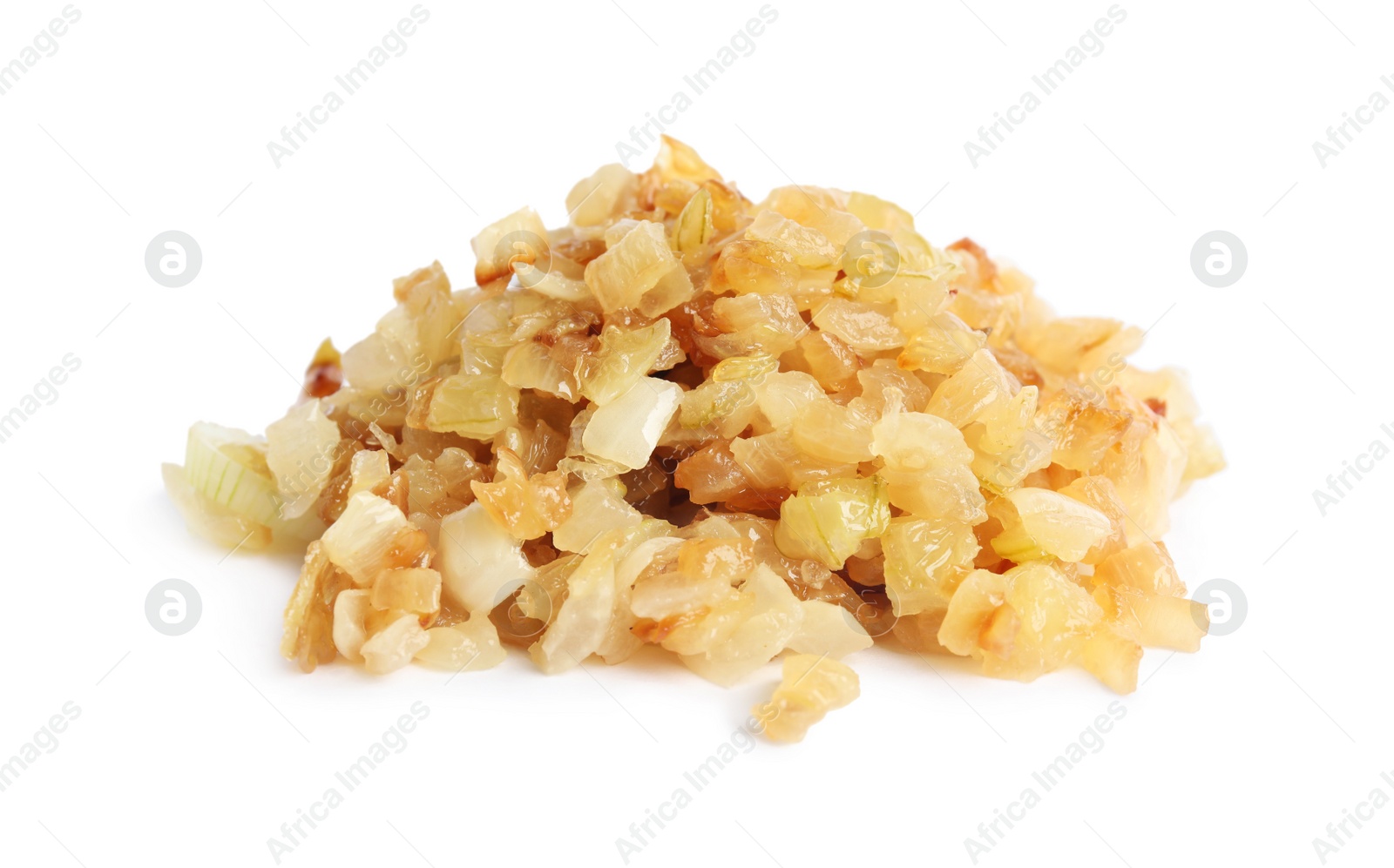 Photo of Pile of tasty fried onion isolated on white