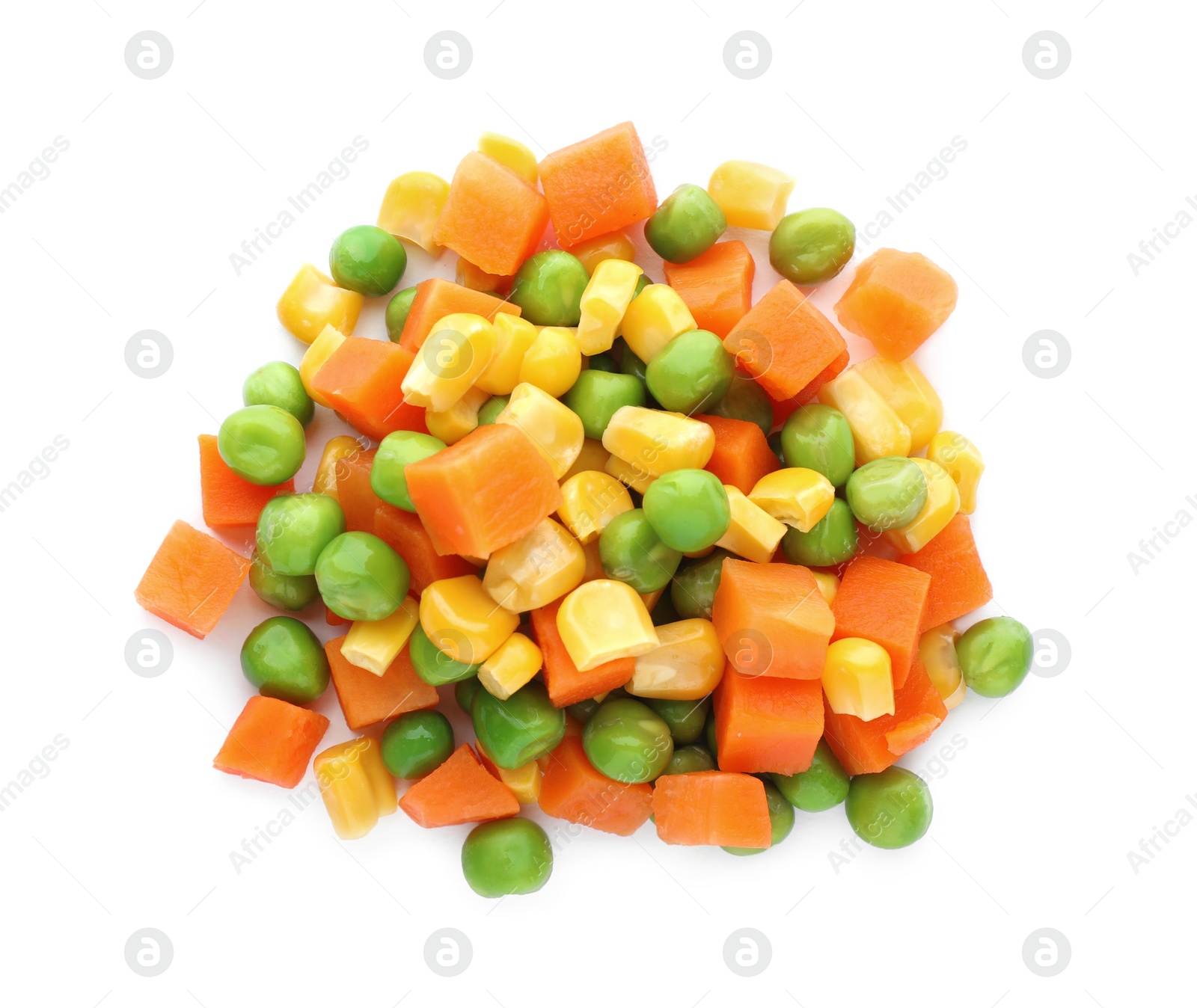 Photo of Mix of fresh vegetables on white background, top view