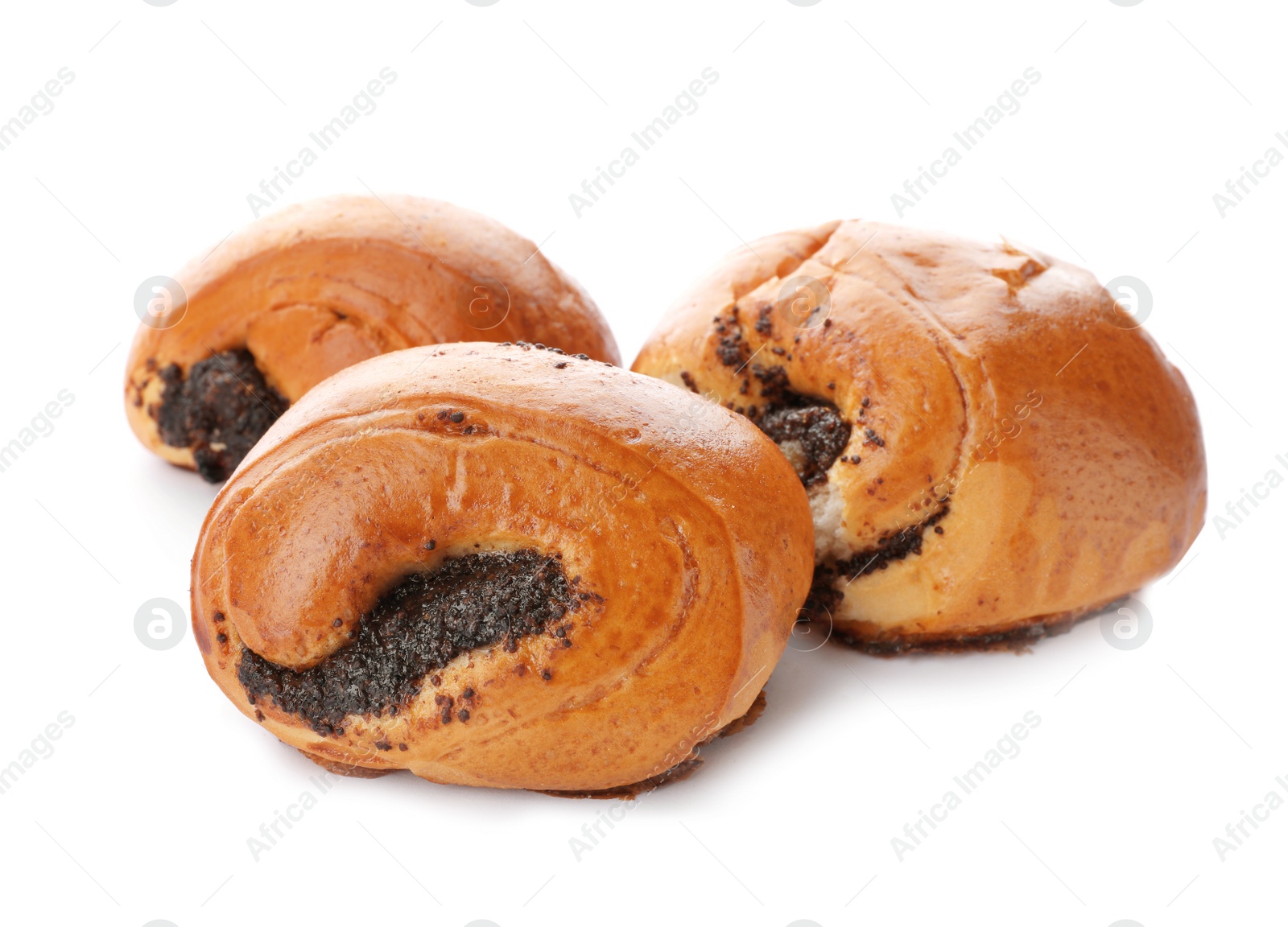 Photo of Freshly baked poppy seed buns isolated on white