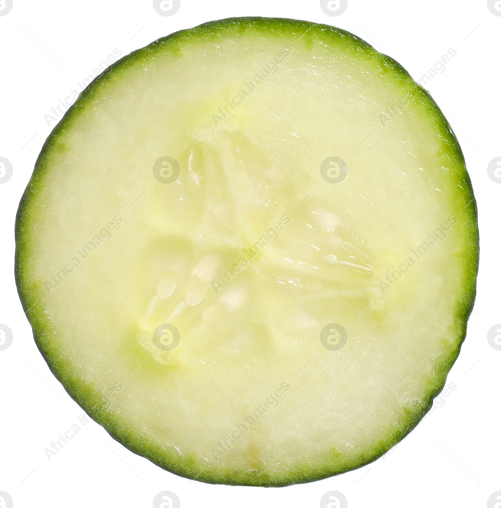 Photo of Slice of fresh cucumber isolated on white