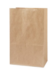 Photo of Open kraft paper bag isolated on white