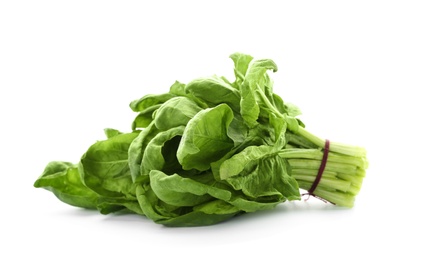 Photo of Bundle of fresh spinach isolated on white