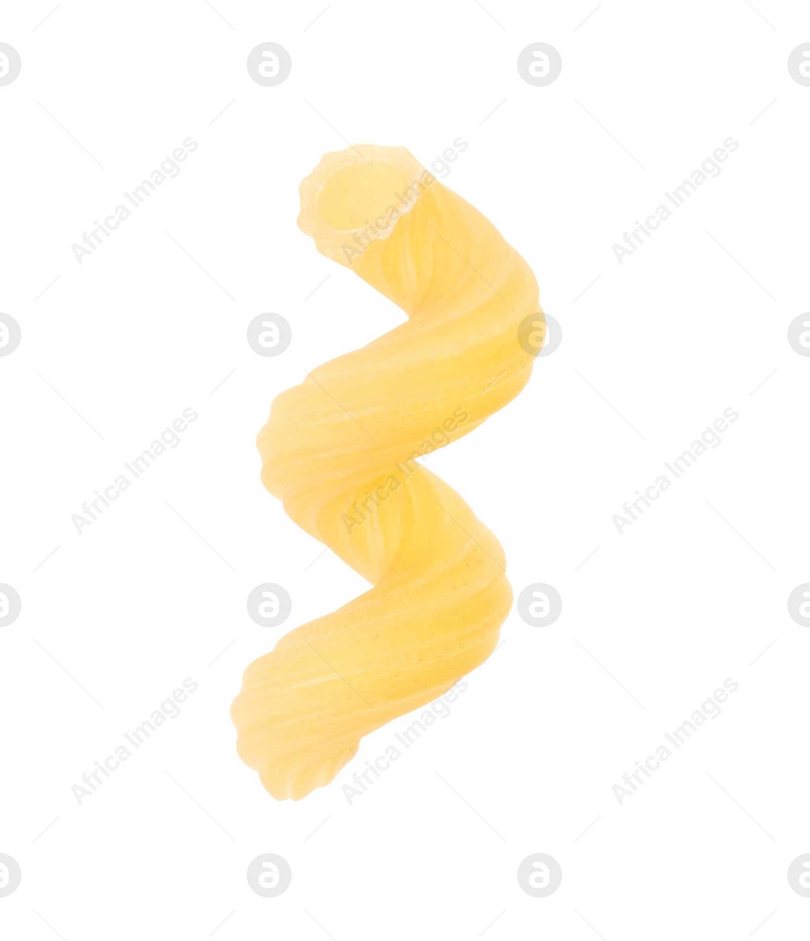 Photo of One piece of raw cavatappi pasta isolated on white