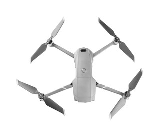 Photo of Modern drone with camera isolated on white, top view