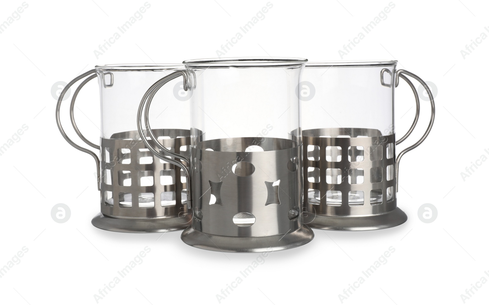 Photo of Traditional tea glass holders on white background