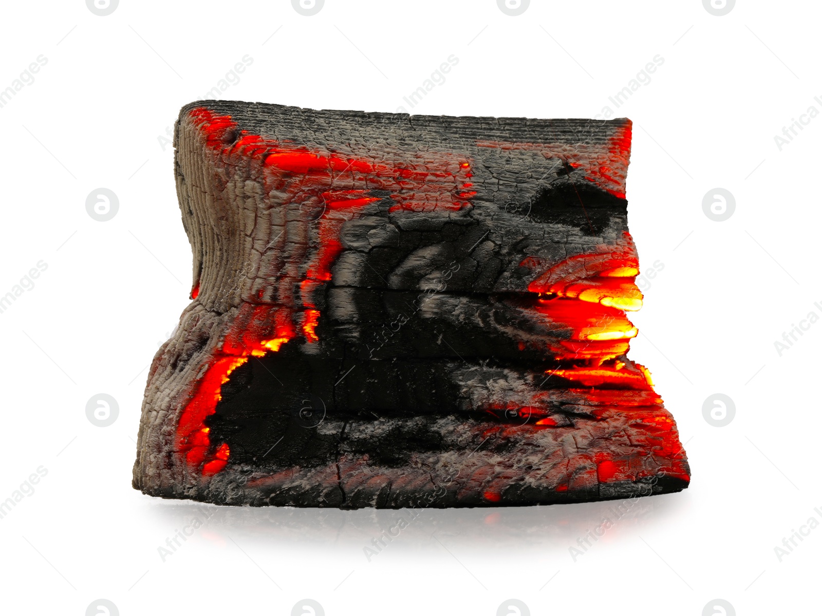 Photo of Piece of smoldering coal on white background